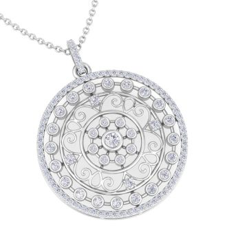 1 Carat Diamond Circle Statement Necklace In 14 Karat White Gold, 18 Inches