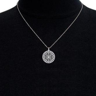 1 Carat Diamond Circle Statement Necklace In 14 Karat White Gold, 18 Inches