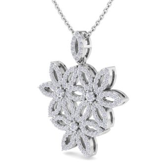 1 Carat Diamond Flower Statement Necklace In 14 Karat White Gold, 18 Inches