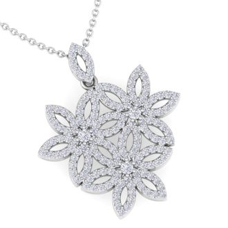 1 Carat Diamond Flower Statement Necklace In 14 Karat White Gold, 18 Inches