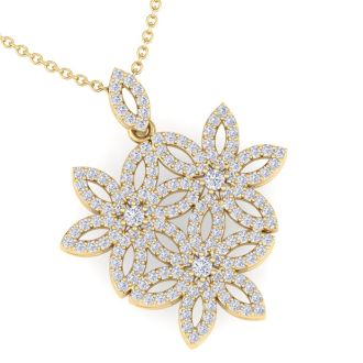 1 Carat Diamond Flower Statement Necklace In 14 Karat Yellow Gold, 18 Inches