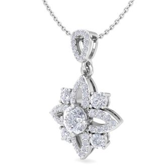 1 1/4 Carat Diamond Flower Statement Necklace In 14 Karat White Gold, 18 Inches