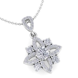 1 1/4 Carat Diamond Flower Statement Necklace In 14 Karat White Gold, 18 Inches
