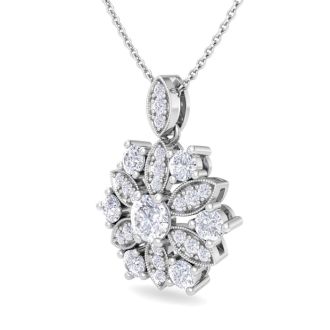 1 1/4 Carat Diamond Snowflake Statement Necklace In 14 Karat White Gold, 18 Inches