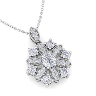1 1/4 Carat Diamond Snowflake Statement Necklace In 14 Karat White Gold, 18 Inches