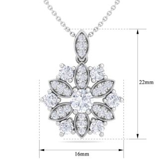 1 1/4 Carat Diamond Snowflake Statement Necklace In 14 Karat White Gold, 18 Inches