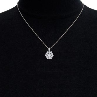 1 1/4 Carat Diamond Snowflake Statement Necklace In 14 Karat White Gold, 18 Inches
