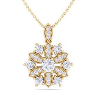 1 1/4 Carat Diamond Snowflake Statement Necklace In 14 Karat Yellow Gold, 18 Inches