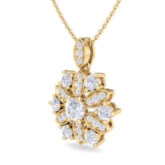 1 1/4 Carat Diamond Snowflake Statement Necklace In 14 Karat Yellow Gold, 18 Inches