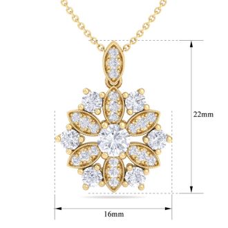 1 1/4 Carat Diamond Snowflake Statement Necklace In 14 Karat Yellow Gold, 18 Inches