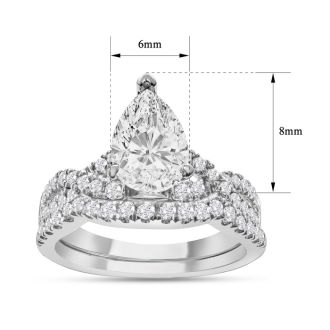 1 1/2 Carat Pear Shape Lab Grown Diamond Bridal Set In 14K White Gold