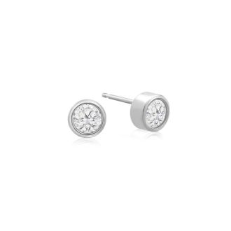 1/5 Carat Bezel Set Lab Grown Diamond Stud Earrings In 14 Karat White Gold
