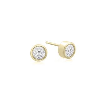 1/5 Carat Bezel Set Lab Grown Diamond Stud Earrings In 14 Karat Yellow Gold