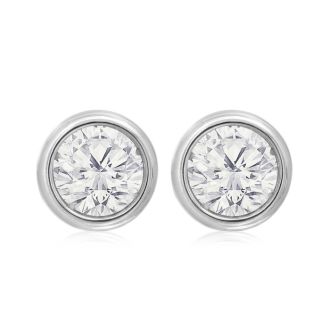 1 Carat Bezel Set Lab Grown Diamond Stud Earrings In 14 Karat White Gold