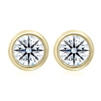 2 Carat Bezel Set Lab Grown Diamond Stud Earrings In 14 Karat Yellow Gold