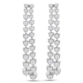 Diamond Drop Earrings: 3 Carat Diamond Drop Earrings In 14K White Gold, 2 Inches