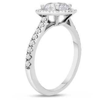 1 1/2 Carat Cushion Cut Lab Grown Diamond Halo Engagement Ring In 14K White Gold