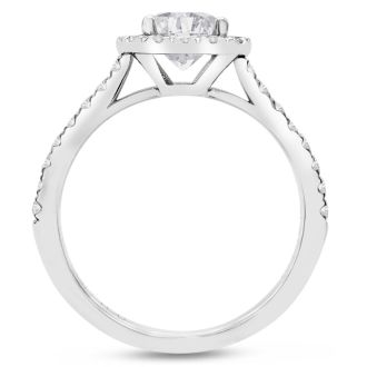 1 1/2 Carat Cushion Cut Lab Grown Diamond Halo Engagement Ring In 14K White Gold