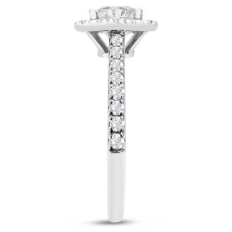 1 1/2 Carat Cushion Cut Lab Grown Diamond Halo Engagement Ring In 14K White Gold