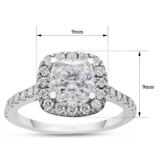 1 1/2 Carat Cushion Cut Lab Grown Diamond Halo Engagement Ring In 14K White Gold