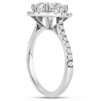 2 1/2 Carat Cushion Cut Lab Grown Diamond Halo Engagement Ring In 14K White Gold
