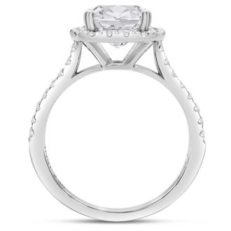 2 1/2 Carat Cushion Cut Lab Grown Diamond Halo Engagement Ring In 14K White Gold
