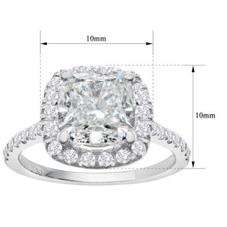 2 1/2 Carat Cushion Cut Lab Grown Diamond Halo Engagement Ring In 14K White Gold