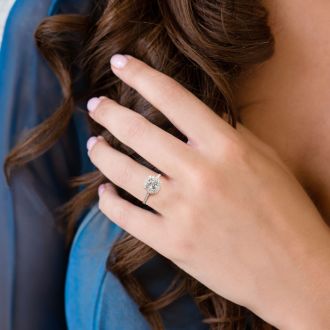 2 1/2 Carat Cushion Cut Lab Grown Diamond Halo Engagement Ring In 14K White Gold