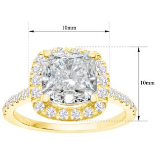2 1/2 Carat Cushion Cut Lab Grown Diamond Halo Engagement Ring In 14K Yellow Gold