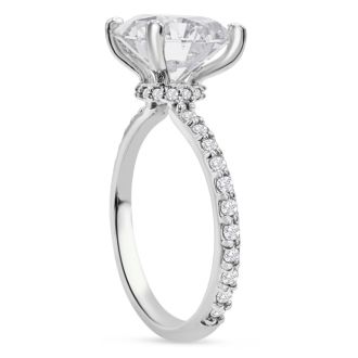 3 1/2 Carat Lab Grown Diamond Hidden Halo Engagement Ring In 14K White Gold