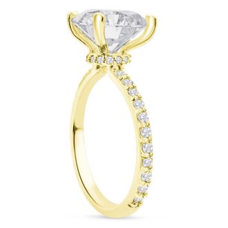 3 1/2 Carat Lab Grown Diamond Hidden Halo Engagement Ring In 18K Yellow Gold