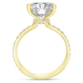 3 1/2 Carat Lab Grown Diamond Hidden Halo Engagement Ring In 18K Yellow Gold