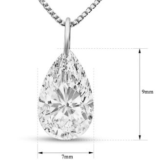 1 1/2 Carat Pear Shape Lab Grown Diamond Solitaire Necklace In 14K White Gold