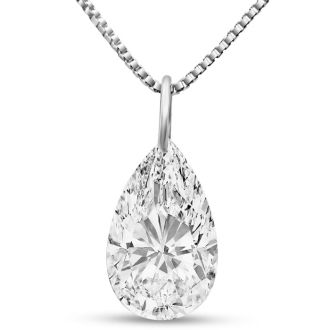 2 Carat Pear Shape Lab Grown Diamond Solitaire Necklace In 14K White Gold