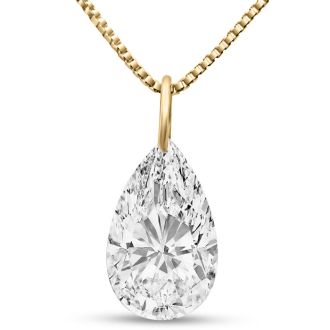 2 Carat Pear Shape Lab Grown Diamond Solitaire Necklace In 14K Yellow Gold