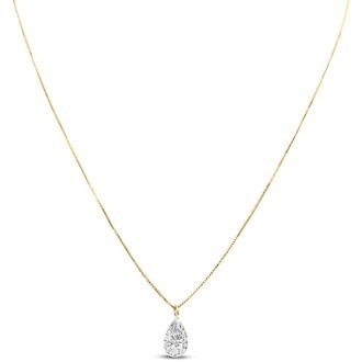 2 Carat Pear Shape Lab Grown Diamond Solitaire Necklace In 14K Yellow Gold