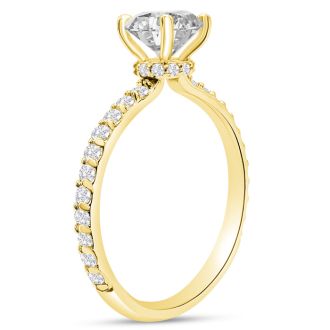 1 1/2 Carat Lab Grown Diamond Hidden Halo Engagement Ring In 14K Yellow Gold