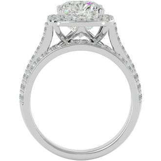 4 1/2 Carat Cushion Cut Halo Lab Grown Diamond Bridal Set In 14 Karat White Gold