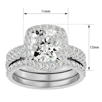 4 1/2 Carat Cushion Cut Halo Lab Grown Diamond Bridal Set In 14 Karat White Gold