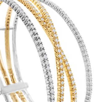 4 1/3 Carat Diamond Flexible Bangle Bracelet In 14K Two Tone Gold, 7 Inches