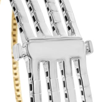 4 1/3 Carat Diamond Flexible Bangle Bracelet In 14K Two Tone Gold, 7 Inches