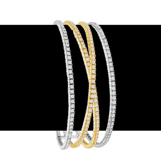 4 1/3 Carat Diamond Flexible Bangle Bracelet In 14K Two Tone Gold, 7 Inches