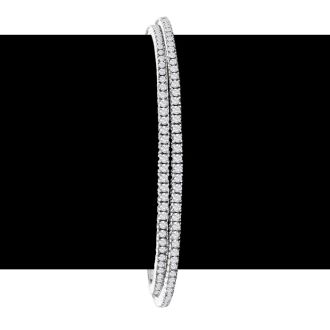 1 1/2 Carat Diamond Double Row Flexible Bangle Bracelet In 14K White Gold