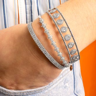 2 Carat Diamond Double Row Flexible Bangle Bracelet In 14K White Gold