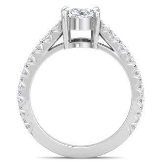 2 Carat Oval Shape Lab Grown Diamond Classic Engagement Ring In 14K White Gold