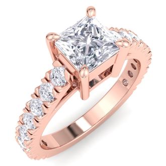 2 Carat Princess Cut Lab Grown Diamond Classic Engagement Ring In 14K Rose Gold