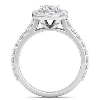 2 Carat Oval Shape Lab Grown Diamond Halo Engagement Ring In 14K White Gold
