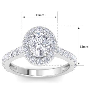 2 Carat Oval Shape Lab Grown Diamond Halo Engagement Ring In 14K White Gold