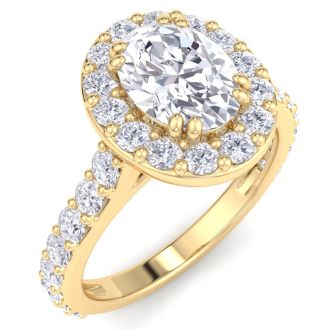 2 Carat Oval Shape Lab Grown Diamond Halo Engagement Ring In 14K Yellow Gold