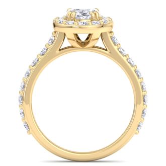 2 Carat Oval Shape Lab Grown Diamond Halo Engagement Ring In 14K Yellow Gold